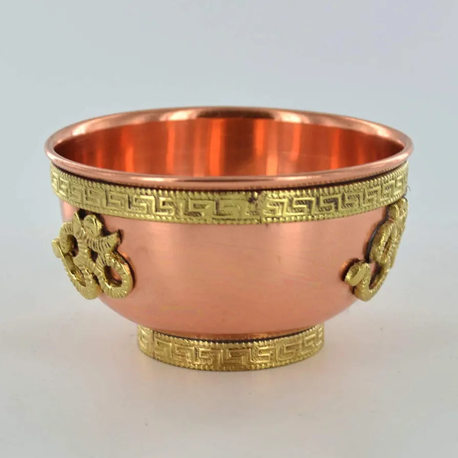 Bol à offrandes cuivre + laiton Om (ॐ),porte encens sauge palo santo