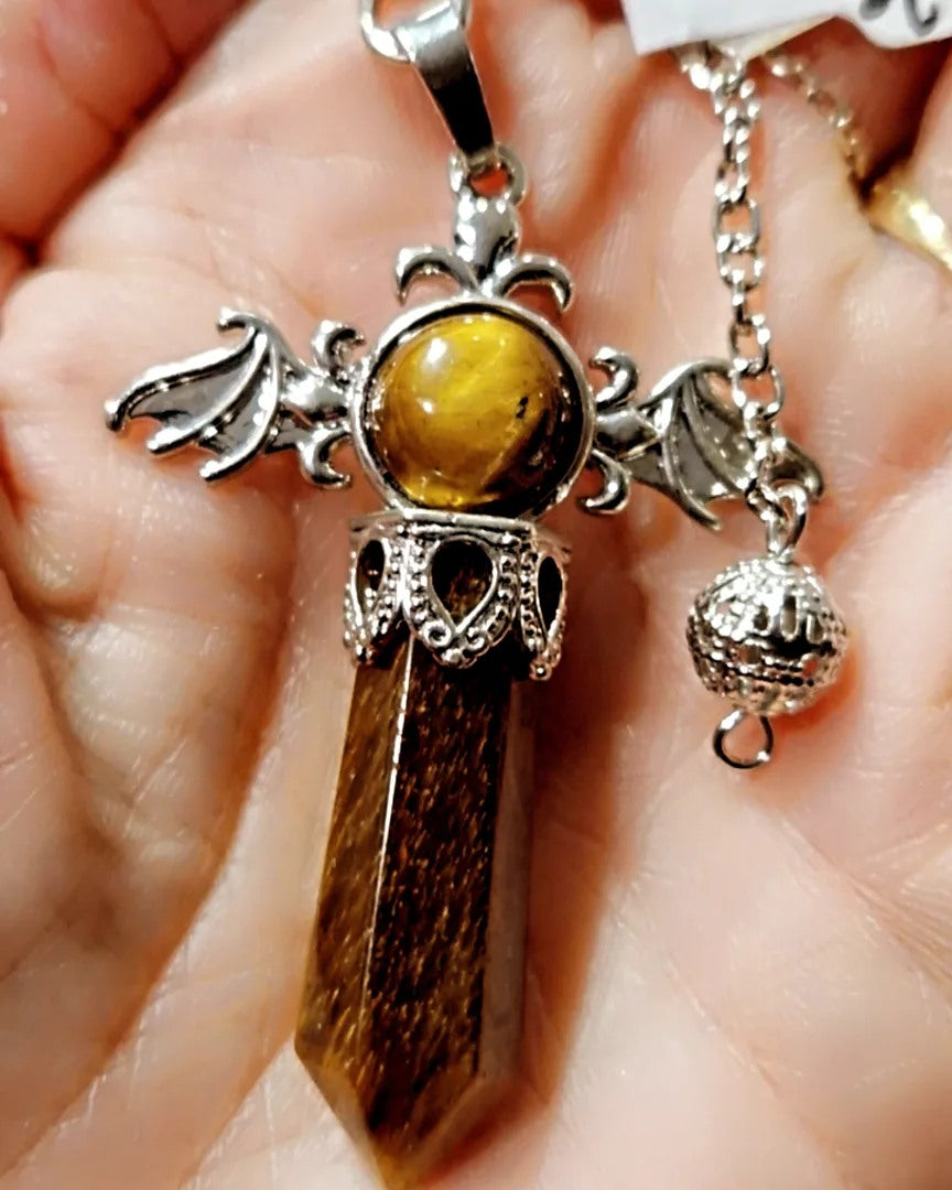 Pendule œil de tigre acier « flying Angel »