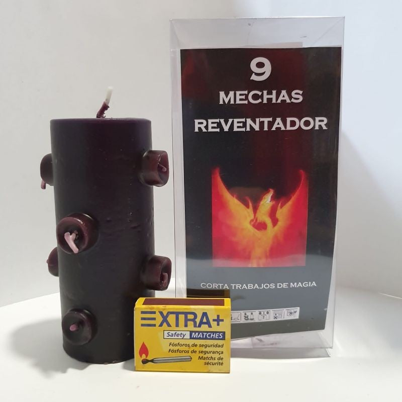 Bougie 9 mèches noire contre la négativité, travaux occultes, magie noire, renvoie à l’expéditeur