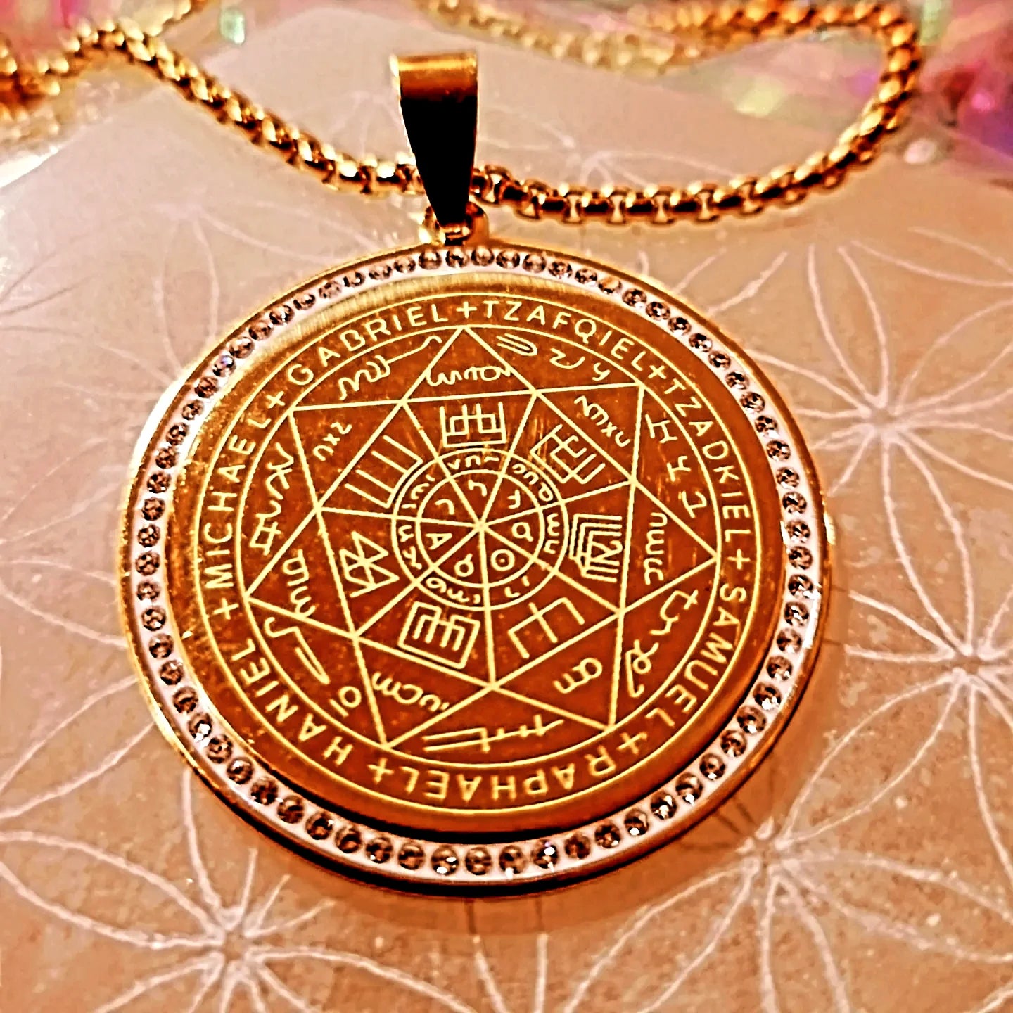 Talisman heptagramme sceau des 7 archanges acier inoxydable couleur or ou argent