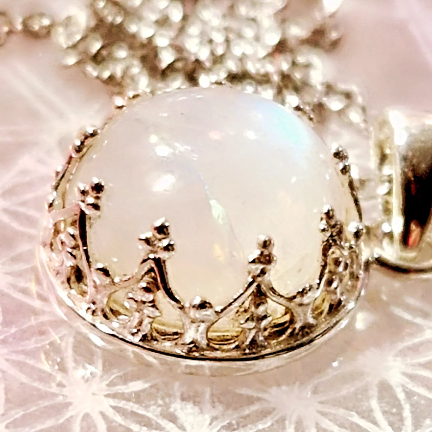 Collier pierre de lune "ronde de Lune" pendentif argent 925 Pierre sertie