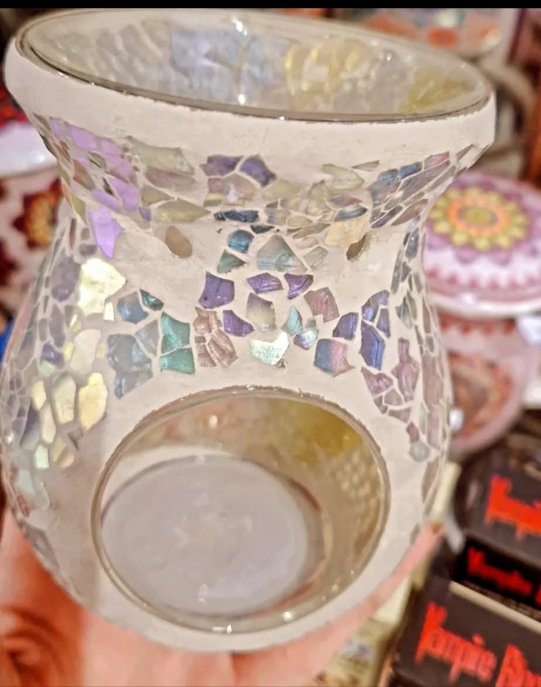 Diffuseur brûleur à huiles en verre craquelé blanc