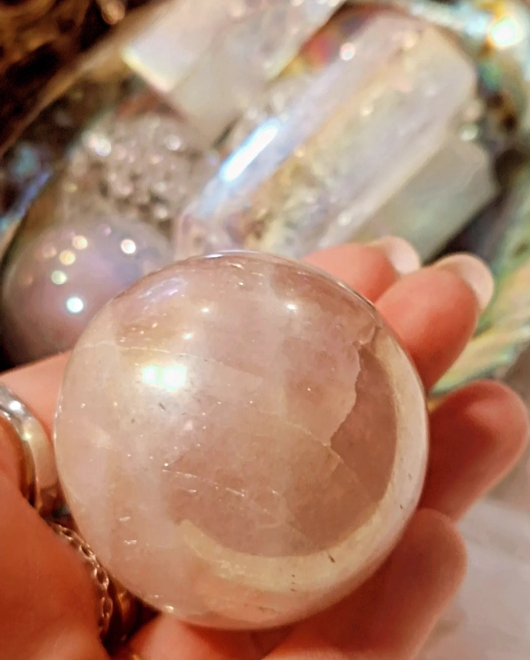 Sphère pierre quartz rose aura angel