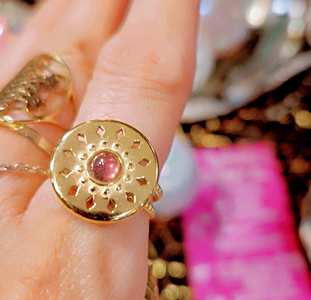 Anneau de Circé- Talisman acier inoxydable doré + pierre Améthyste