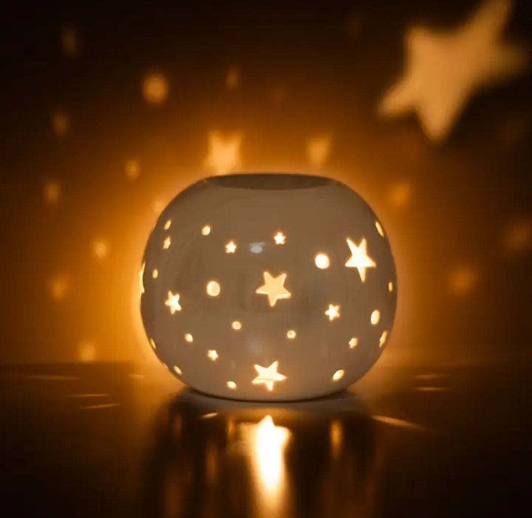 Diffuseur brûleur huile,cire : boule étoilée blanc nacré irisé