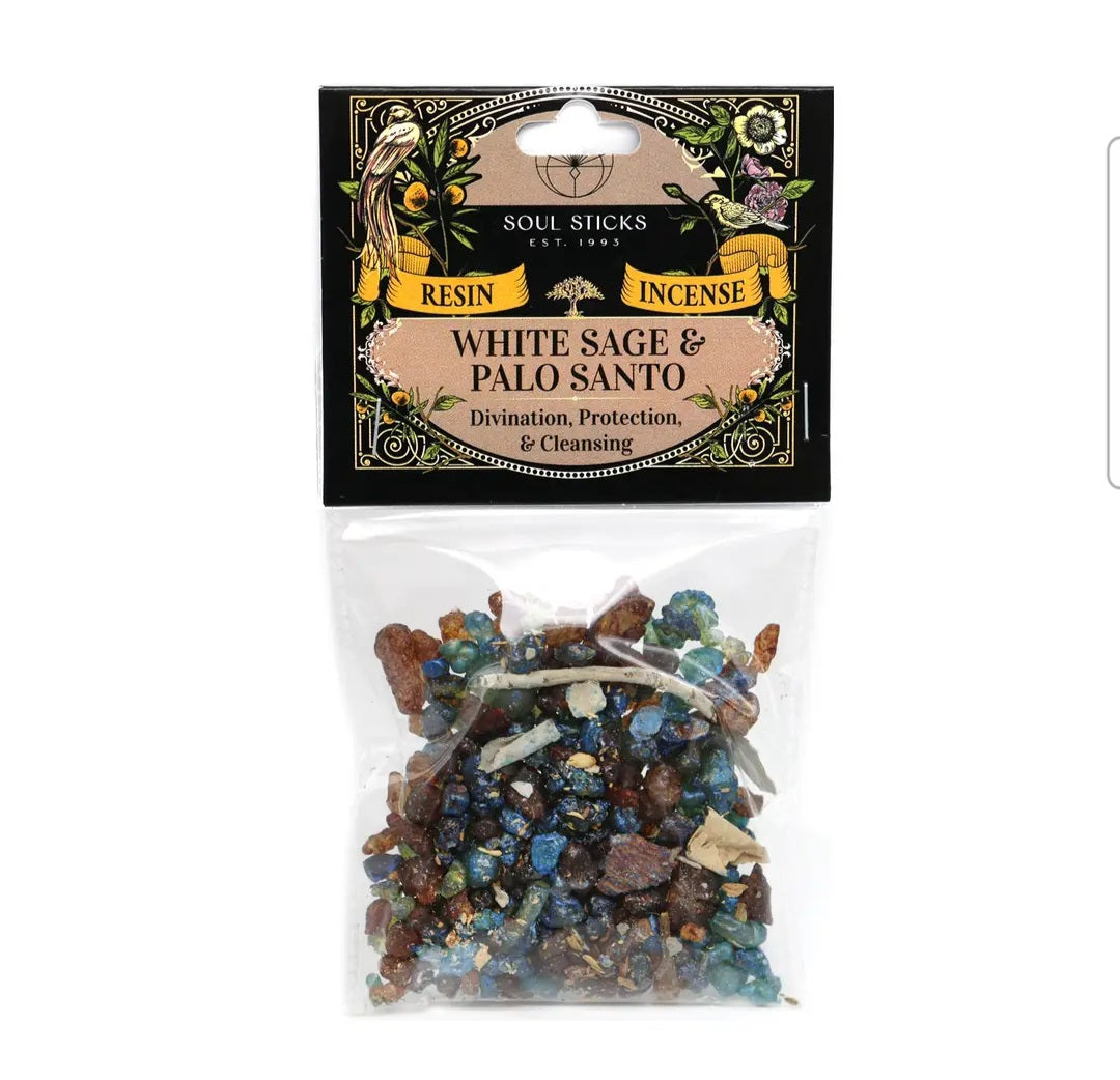 Encens en résine de sauge blanche & palo santo – Protection, nettoyant énergétique des lieux 30 g