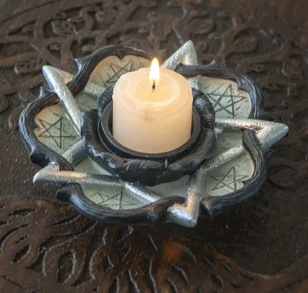 Bougeoir/ Porte-bougie Pentagramme – Rose Noire Mystique pour Rituels et Méditation
