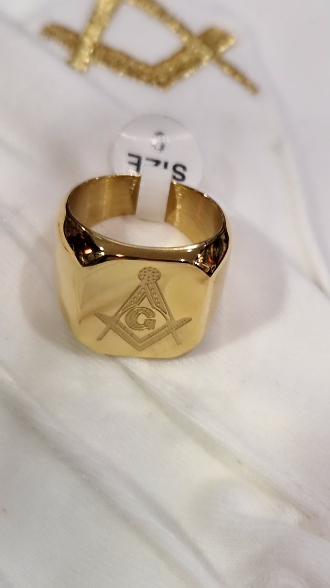 Bague chevalière franc maçon compas equerre G acier inoxydable doré