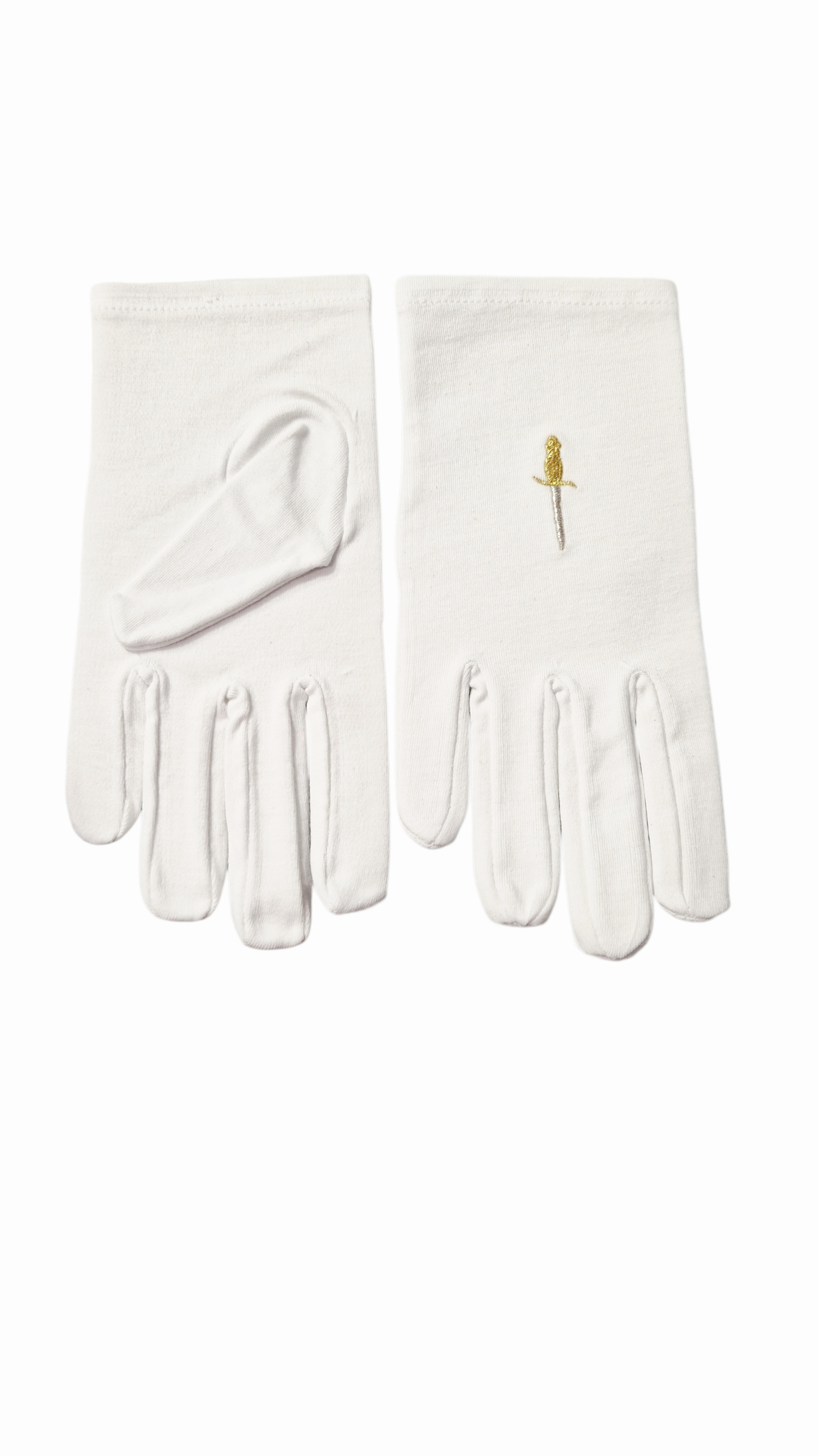...Gants maçonniques blancs poignard brodé or & argent - Elu du Rite Français Traditionnel
