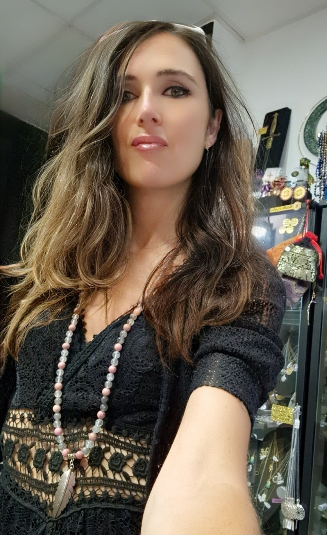 Mala rhodonite, quartz gris : deuil, rupture