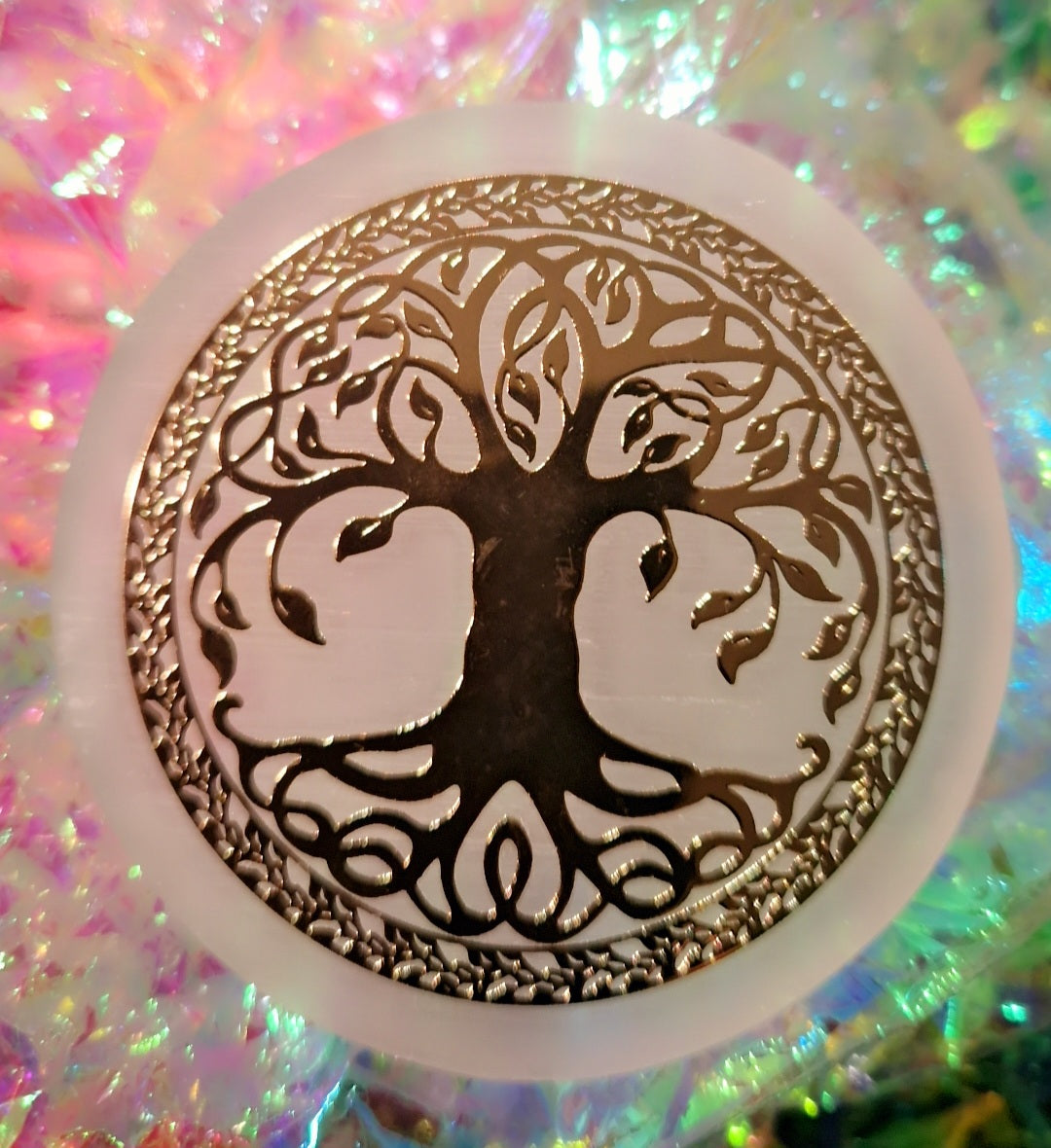 Plaque de sélénite arbre de vie 6 cm
