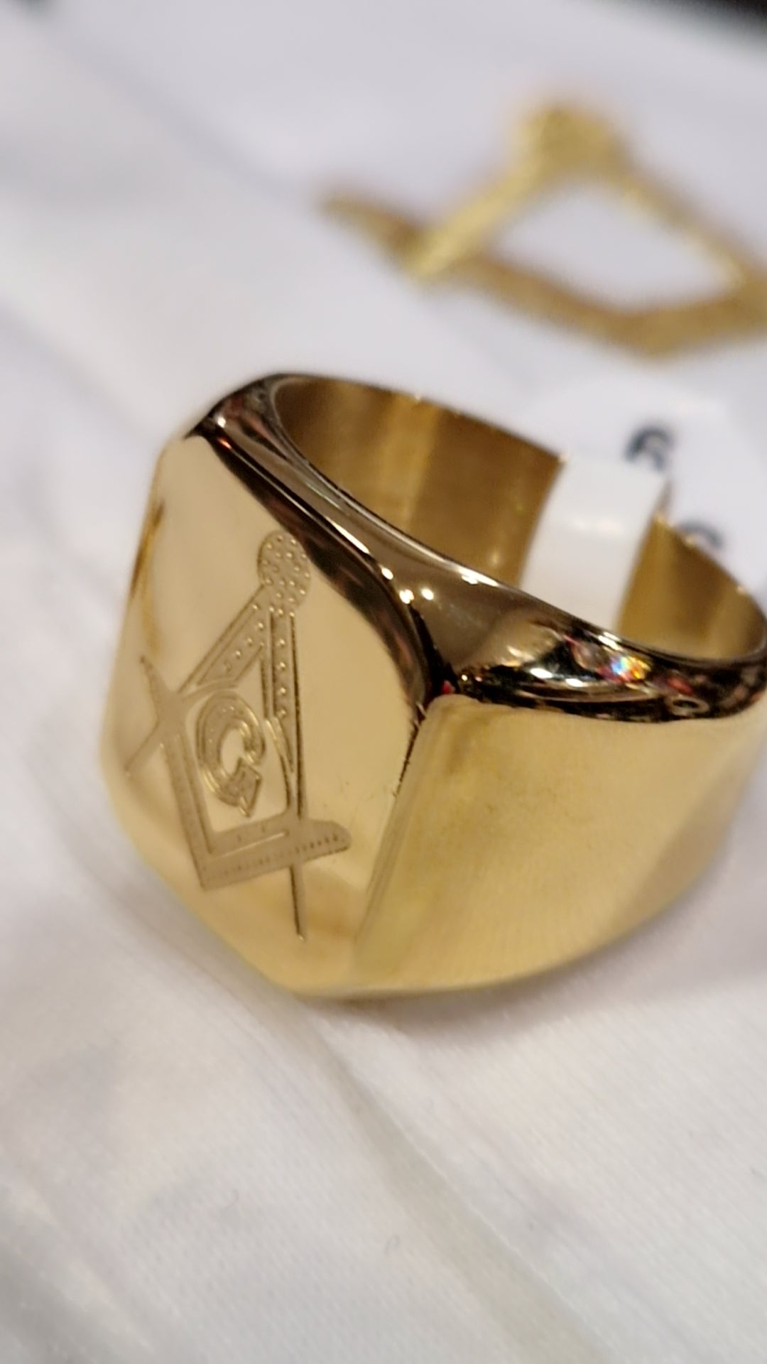 Bague chevalière franc maçon compas equerre G acier inoxydable doré