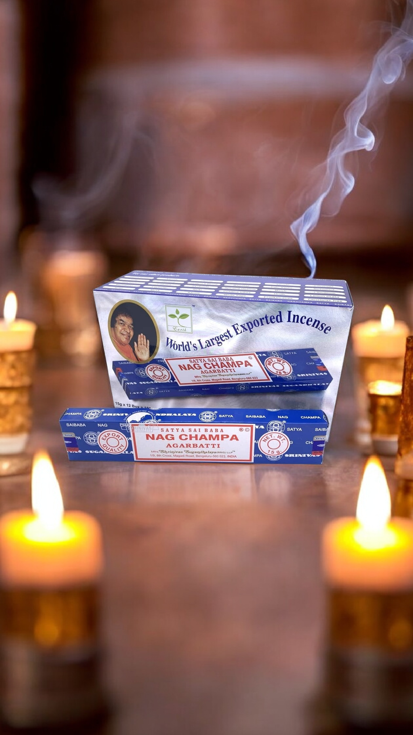 Encens Satya Nag Champa – Coffret 12 boîtes 180 g (15 g chacune)