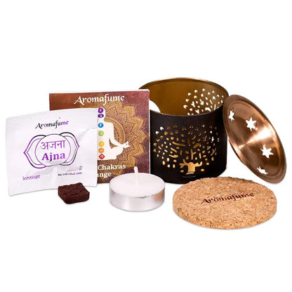 Diffuseur brûleur pour briques d'encens - Arbre de vie (Aromafume) sans fumée + 2 briques d’encens offertes ( parfum aléatoire)  + 1 bougie chauffe plat offerte