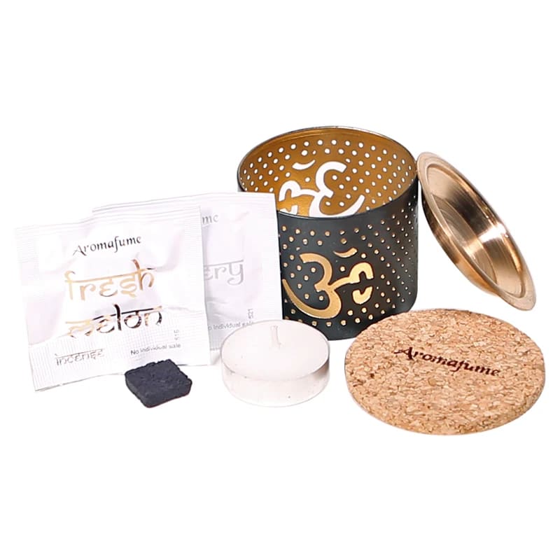 Diffuseur brûleur pour briques d'encens - Om (Aromafume) sans fumée + 2 briques d’encens offertes ( parfum aléatoire)  + 1 bougie chauffe plat offerte