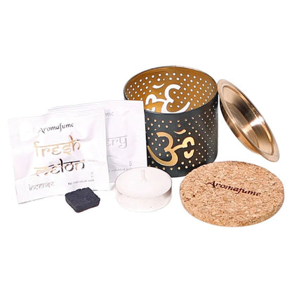 Diffuseur brûleur pour briques d'encens - Om (Aromafume) sans fumée + 2 briques d’encens offertes ( parfum aléatoire)  + 1 bougie chauffe plat offerte