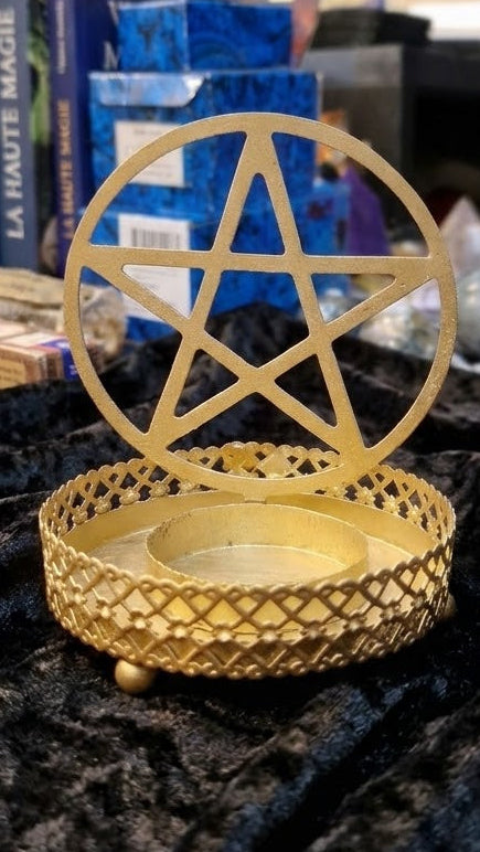 Bougeoir Pentacle Doré pour Autel et Rituel