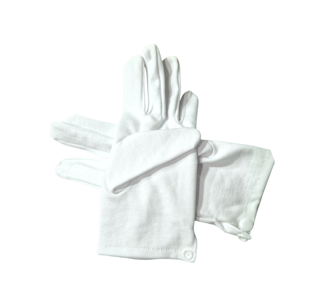 ...gants maçonniques blancs à nervures - fermoir synthétique poignet pression