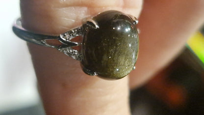 Obsidienne dorée Bague – Protection contre énergies négatives ou personnes toxiques, attaques psychiques, occultes, ...