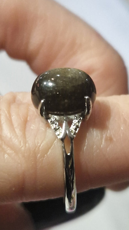 Obsidienne dorée Bague – Protection contre énergies négatives ou personnes toxiques, attaques psychiques, occultes, ...