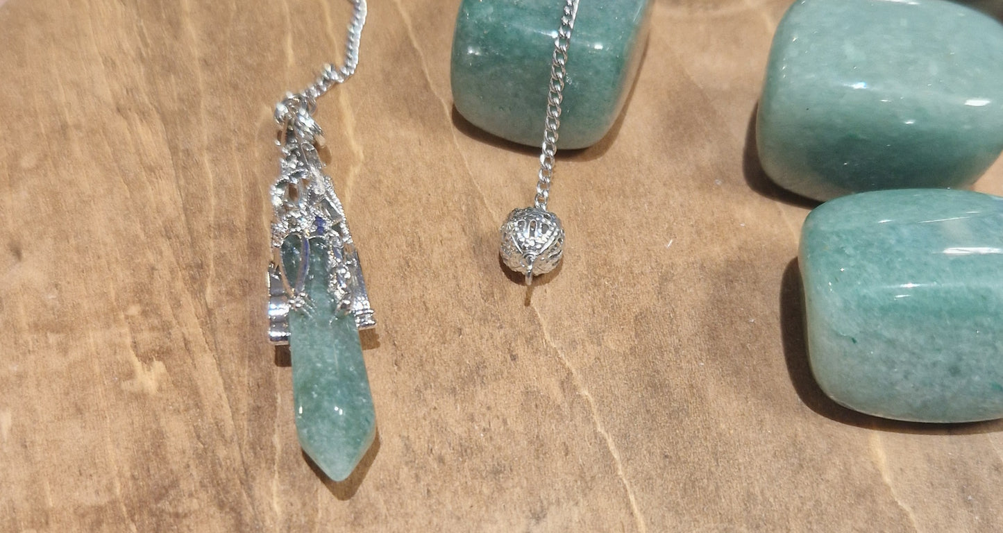 Pendule aventurine naturelle – Chaîne acier inoxydable