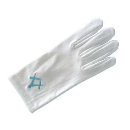 gants maçonniques blancs broderie équerre compas bleu