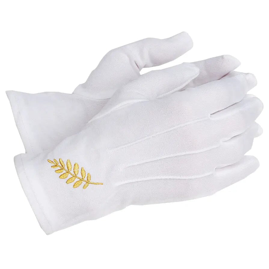 Gants maçonniques blancs broderie acacia or