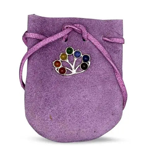 Sac/ bourse/ pochette en daim violet chakras lotus