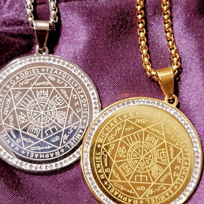 Talisman heptagramme sceau des 7 archanges acier inoxydable couleur or ou argent