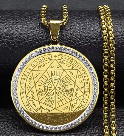 Talisman heptagramme sceau des 7 archanges acier inoxydable couleur or ou argent