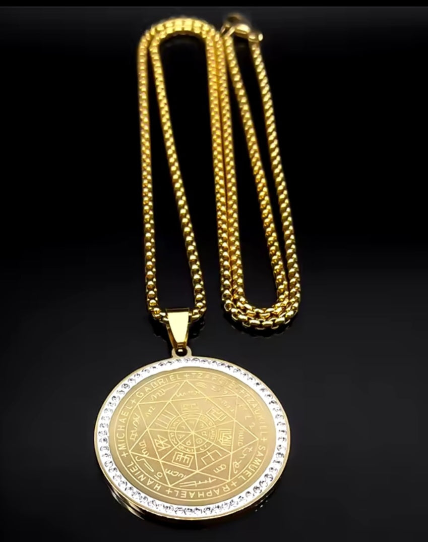 Talisman heptagramme sceau des 7 archanges acier inoxydable couleur or ou argent