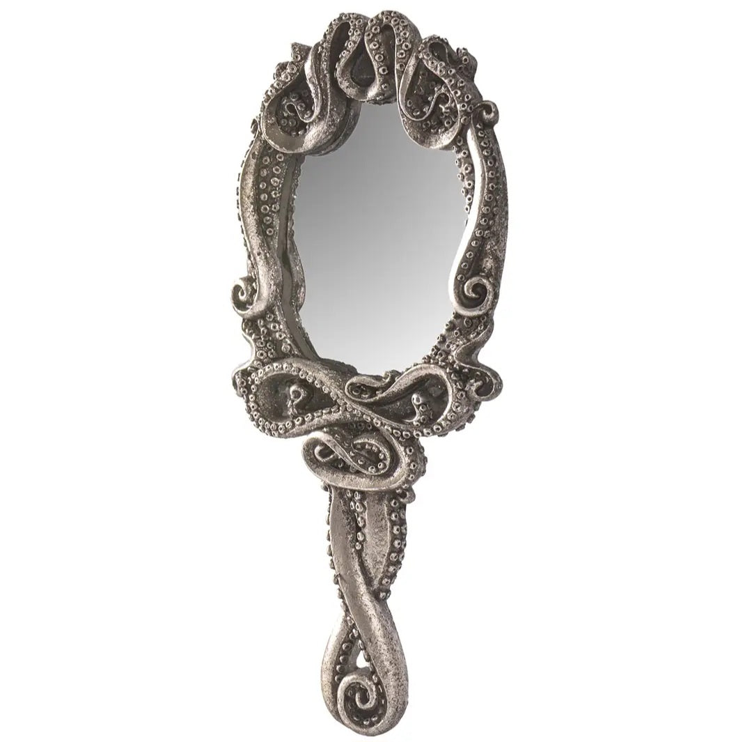"Miroir des arcanes célestes" : miroir à main pour autel. Divination.