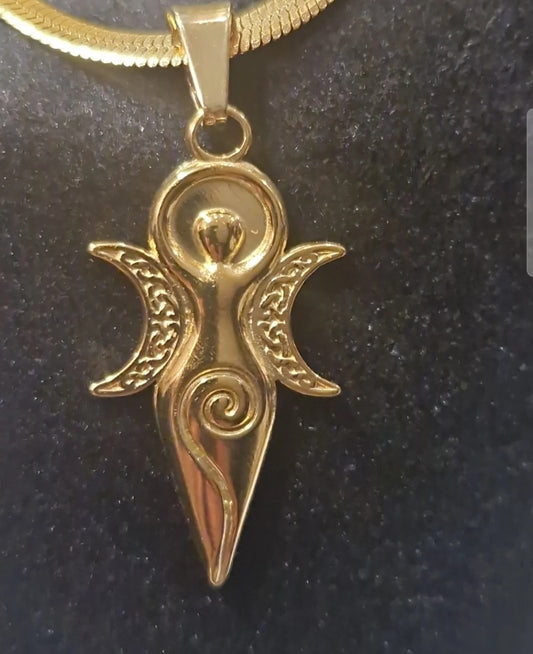 Collier Déesse triple lune acier inoxydable doré