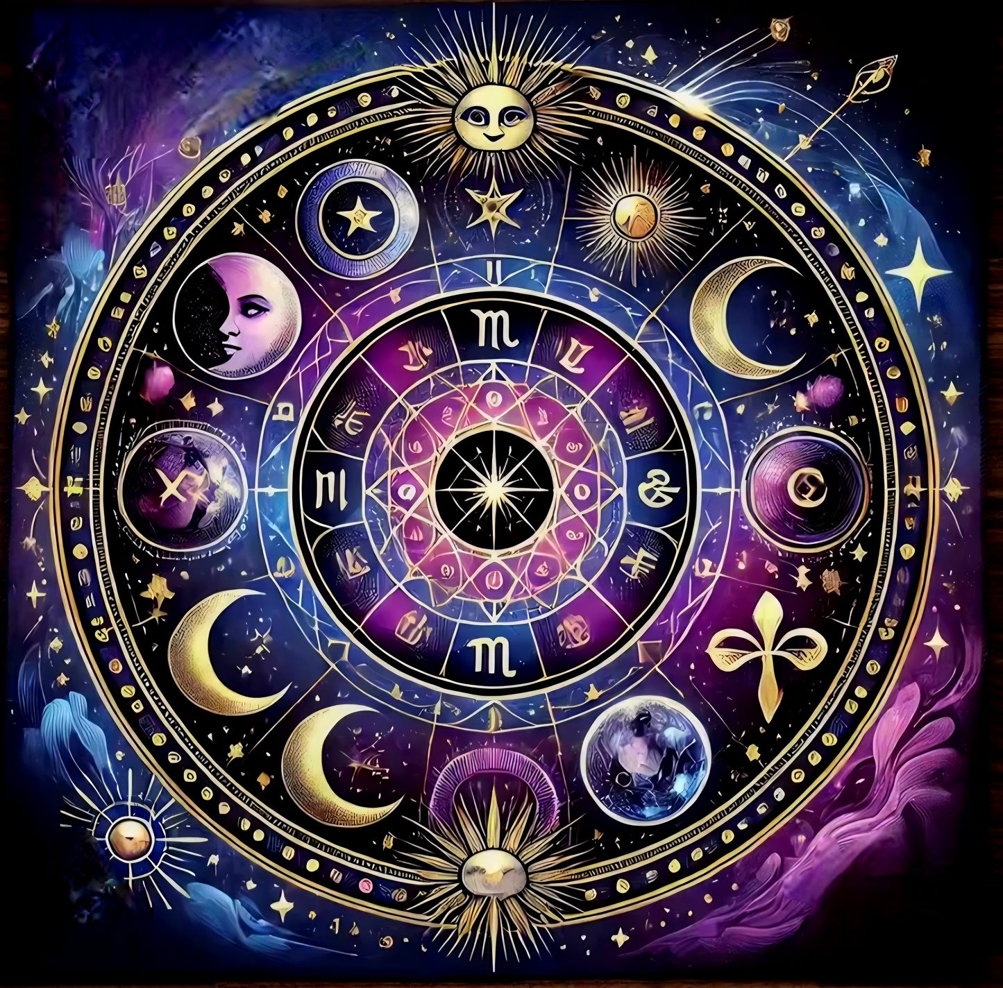 Tapis-Nappe d'autel velouré/ tirages cartes oracles tarots  soleil lune zodiaque astro