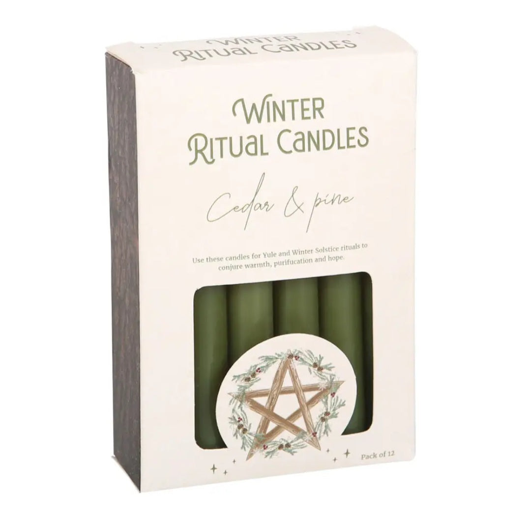 Bougies de rituel solstice d'hiver "Winter ritual candles" parfumées cèdre & pin-boîte de 12 bougies de rituel