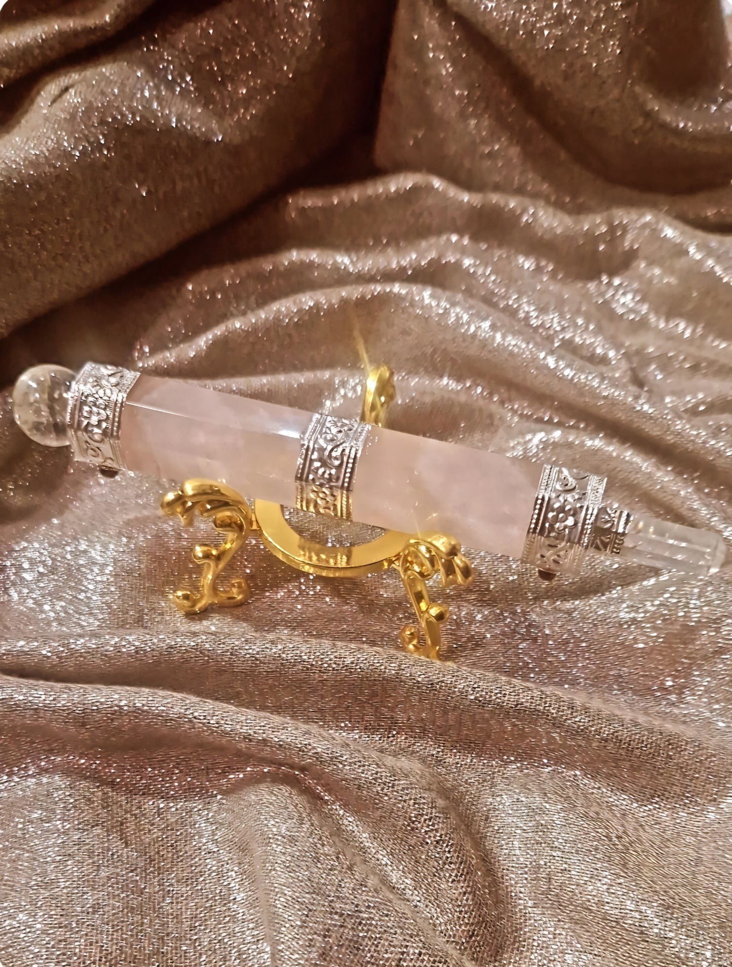 Wand / Baguette Énergétique – Quartz Rose & Cristal de Roche