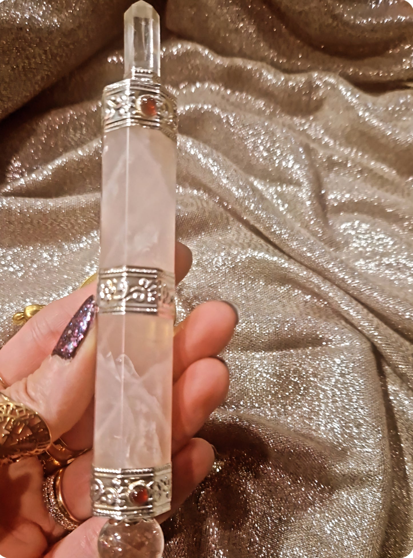 Wand / Baguette Énergétique – Quartz Rose & Cristal de Roche