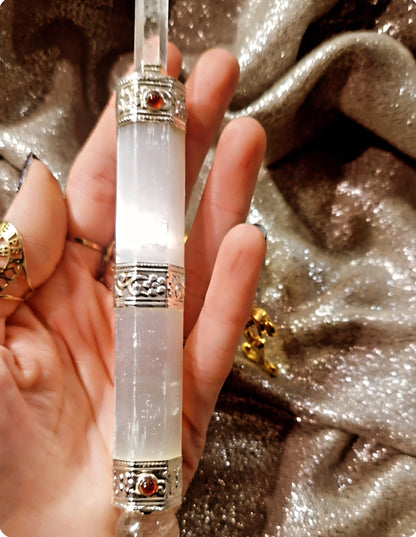 Wand / Baguette Énergétique – Sélénite & Cristal de Roche