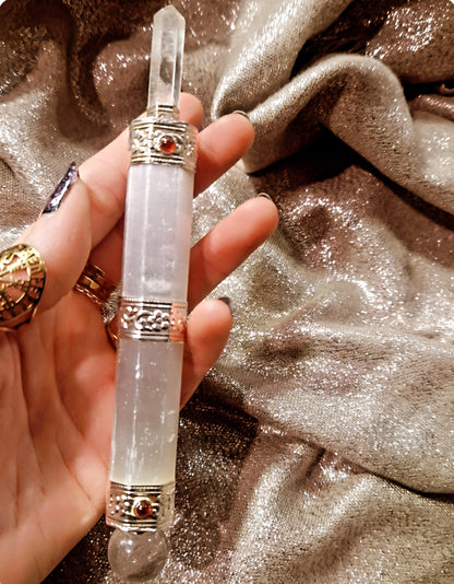 Wand / Baguette Énergétique – Sélénite & Cristal de Roche
