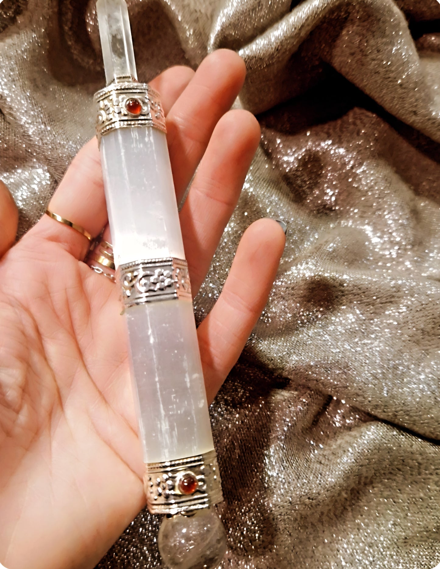 Wand / Baguette Énergétique – Sélénite & Cristal de Roche