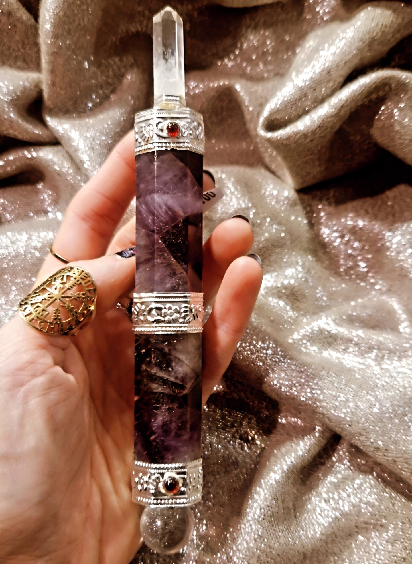 Wand / Baguette Énergétique – Améthyste & Cristal de Roche