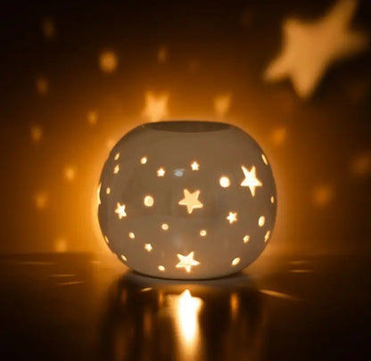 Diffuseur brûleur huile,cire : boule étoilée blanc nacré irisé