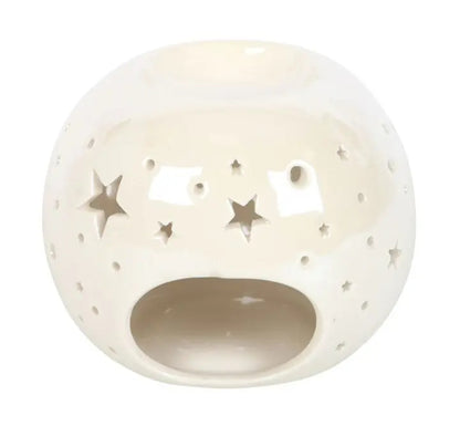 Diffuseur brûleur huile,cire : boule étoilée blanc nacré irisé