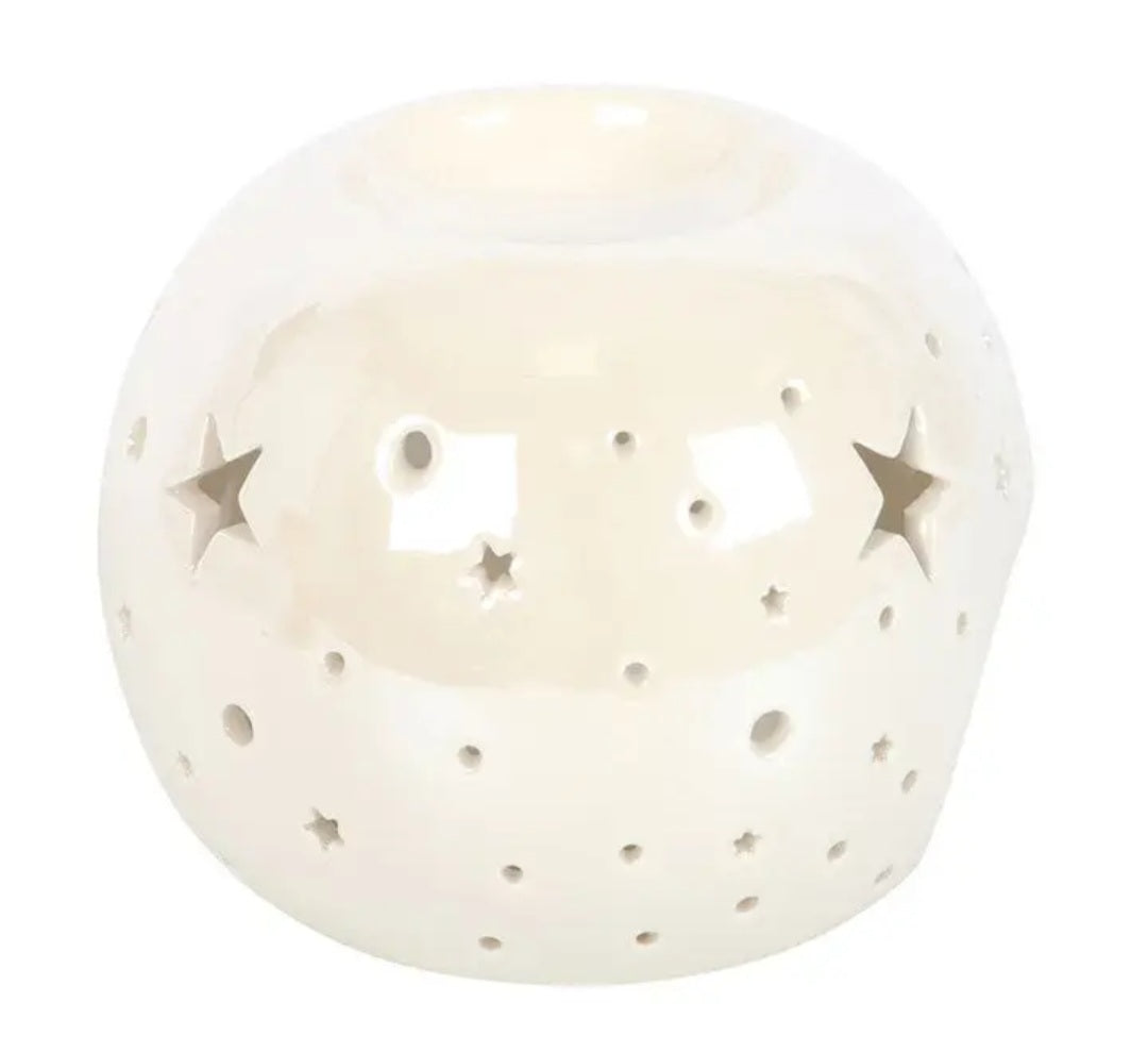 Diffuseur brûleur huile,cire : boule étoilée blanc nacré irisé