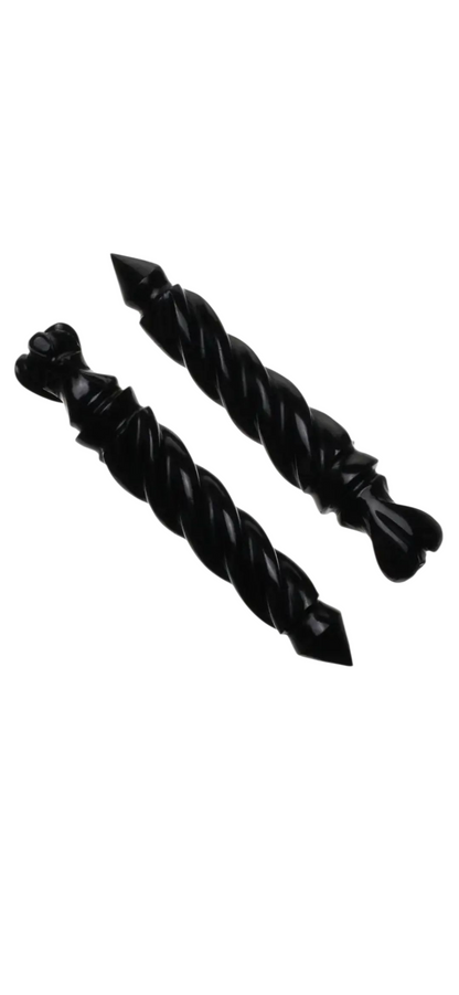 Wand/ Baguette obsidienne noire avec ange sculpté :  Protection