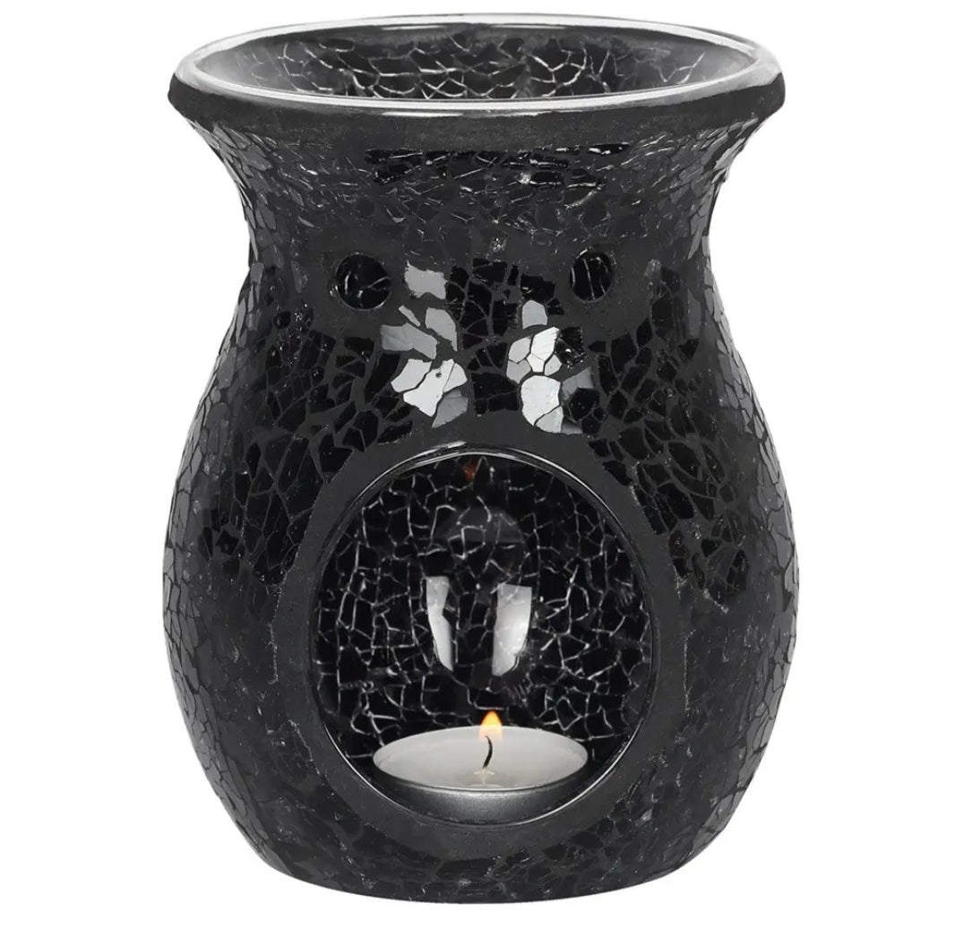 Diffuseur brûleur à huiles en verre craquelé noir