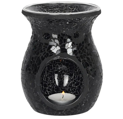 Diffuseur brûleur à huiles en verre craquelé noir