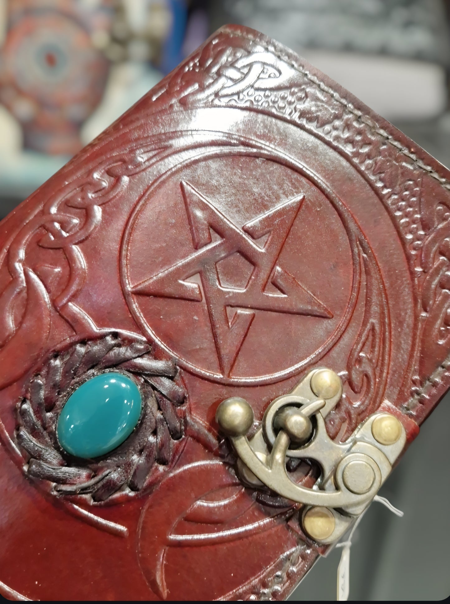 Grimoire en cuir aventurine pentacle & triple lune abondance