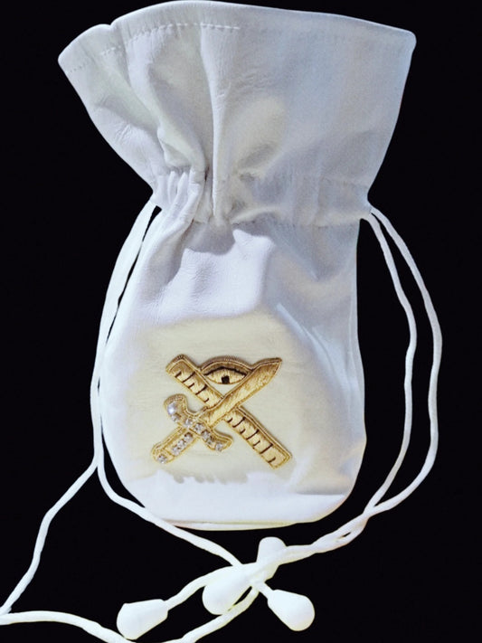 Sac aux propositions 100% cuir blanc artisanal franc maçonnerie