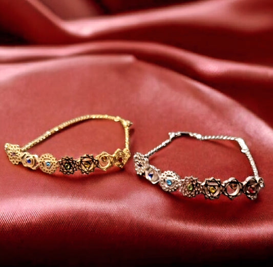 Bracelet Sept Chakras 7 chakras en Acier Inoxydable – Zirconiums Colorés, Harmonie et Énergie